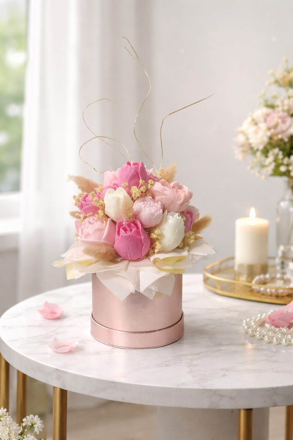 5” Mini Flower Box Candle – Handmade Floral Arrangement T.A.V.V. Home