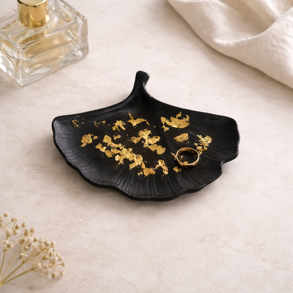 Concrete Ginkgo Leaf Tray | Gold Foil Jewelry Dish | T.A.V.V. Home T.A.V.V. Home