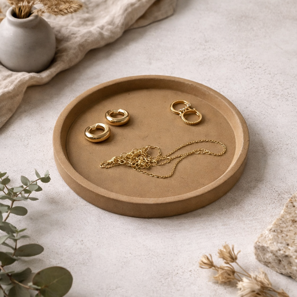 Minimalist Concrete Jewelry Tray – Handmade Ring Dish, Modern Catch-All Tray for Earrings & Accessories T.A.V.V. Home
