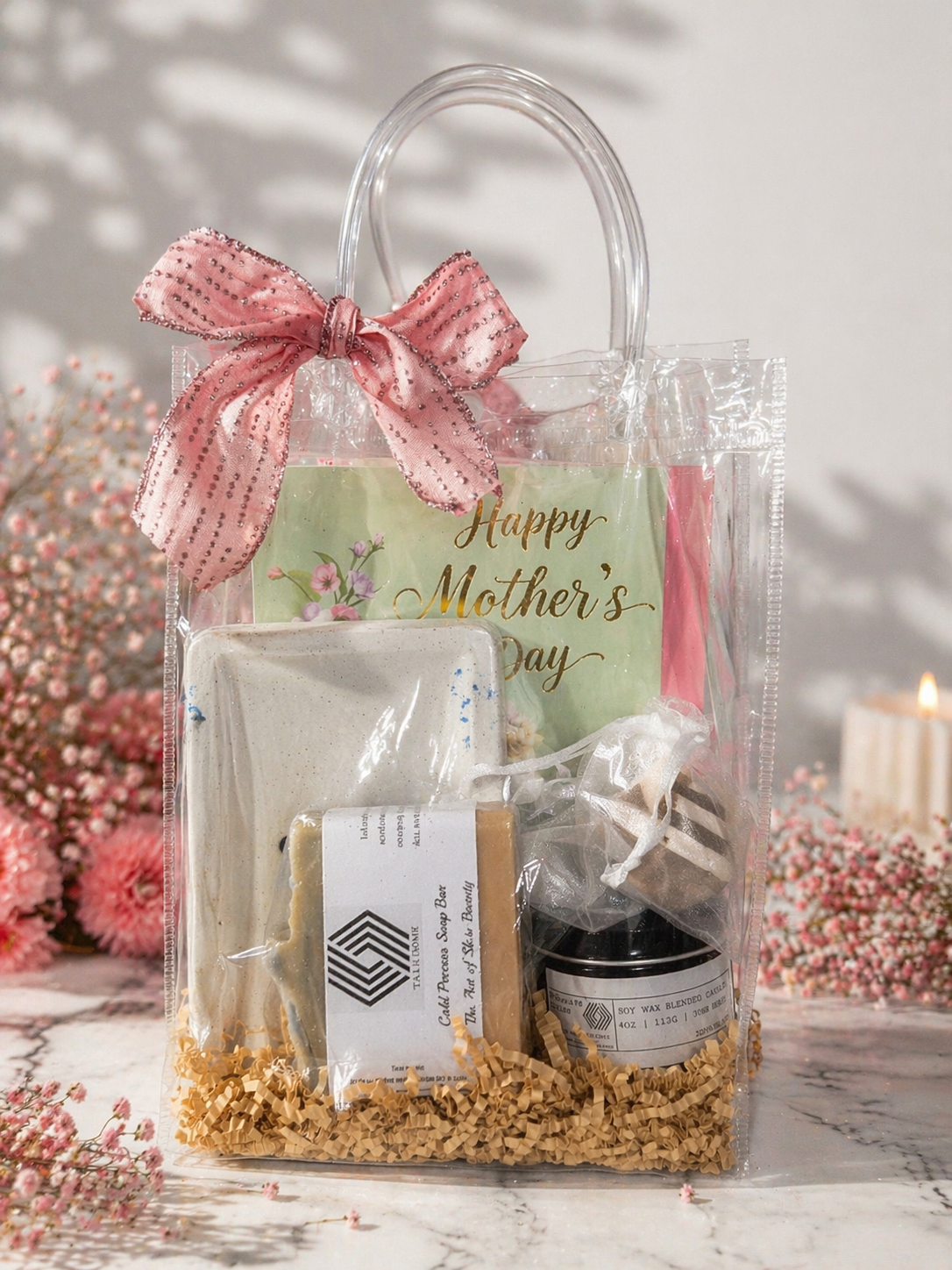 Mother’s Day Gift Set – Handmade Candle, Soap & Spa Box – Gift for Mom, Self Care Gift Basket, Ready to Gift Set for Her T.A.V.V. Home