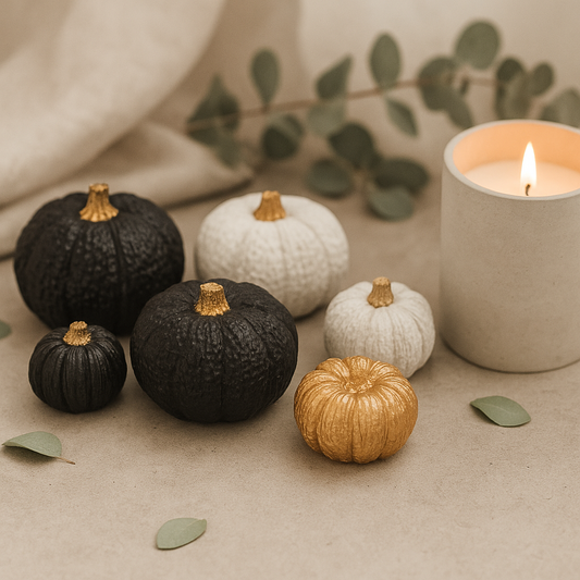 Set of 3 Handmade Concrete Pumpkins – Black, White & Gold Modern Fall Decor T.A.V.V. Home