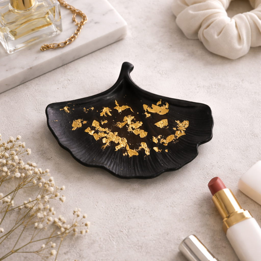 Concrete Ginkgo Leaf Tray | Gold Foil Jewelry Dish | T.A.V.V. Home T.A.V.V. Home