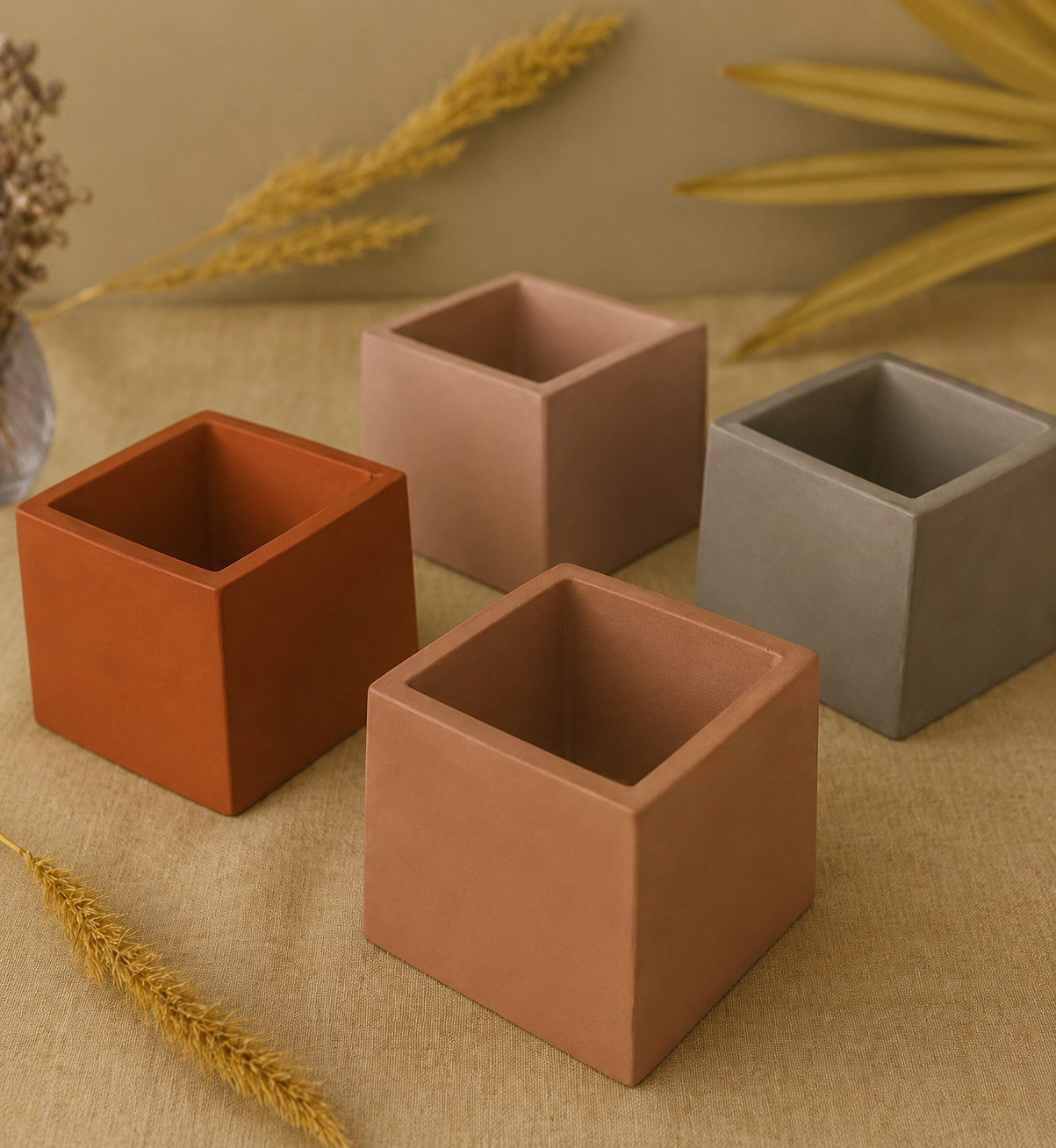 Minimalist Square Concrete Vessel Set | Handmade Modern Planters | Empty Candle Containers | T.A.V.V. Home T.A.V.V. Home
