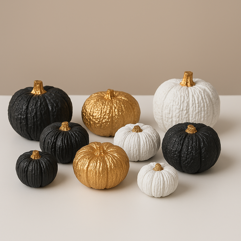 Set of 3 Handmade Concrete Pumpkins – Black, White & Gold Modern Fall Decor T.A.V.V. Home
