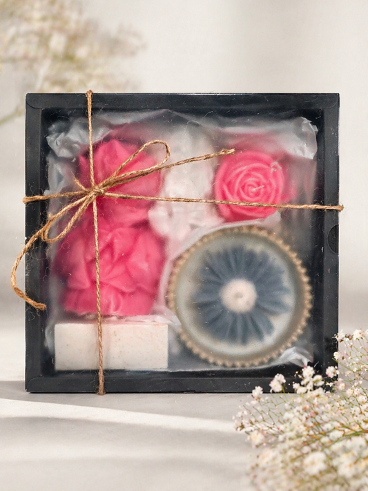 Handmade Candle & Soap Gift Box – Rose Candle Set, Wax Melts & Concrete Tray – Spa Gift Set for Her, Mother’s Day Gift, Self Care Box T.A.V.V. Home