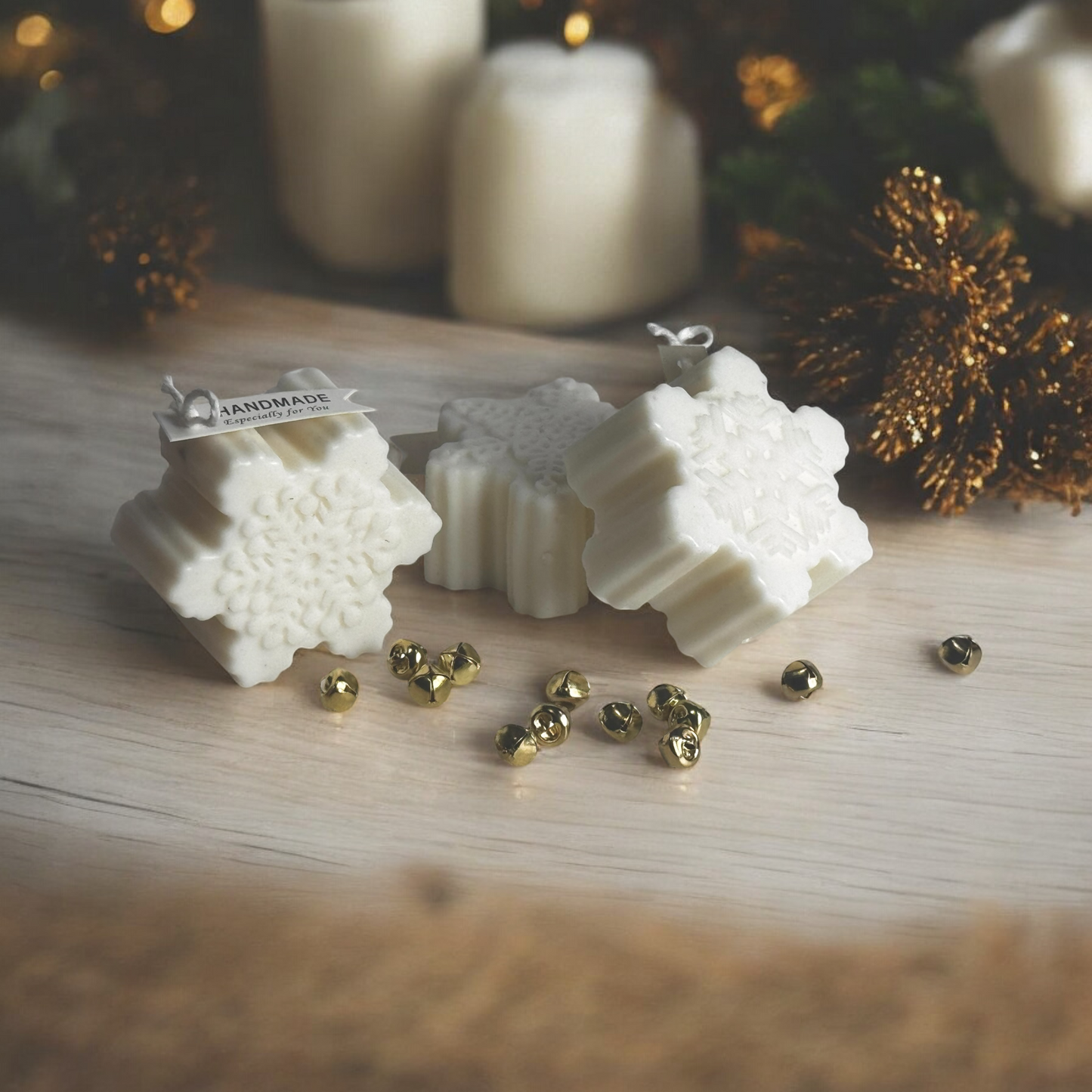 snowflake candle, winter candle, soy candle, handmade candle, Christmas candle, minimalist holiday decor, cozy home decor, white candle, festive candle, Christmas gift, winter decor, eco friendly candle, handmade in USA, stocking stuffer, artisan candle